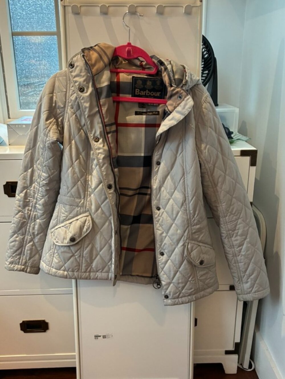 Barbour Women's Millfire Quilted Jacket in Light Blue-ish Gray colorway